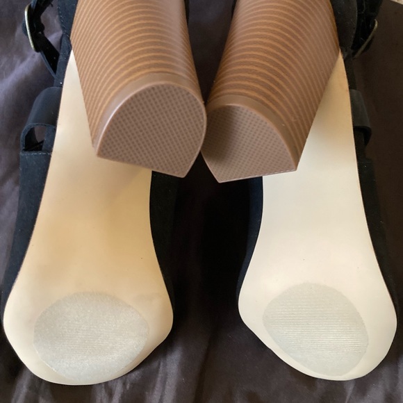 Black suede open toe stack heels - Picture 2 of 2